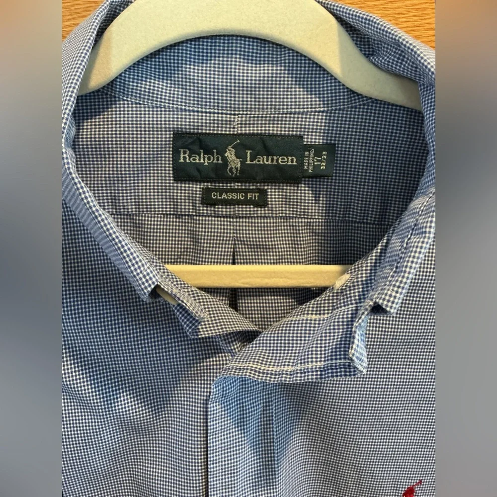 Polo Ralph Lauren Classic Fit Blue and White Check Button Down Shirt Size 17